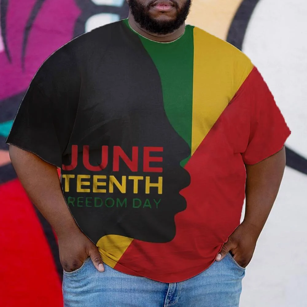 June Festival Contrasting Printed Round Neck Plus Size Men's T-Shirt