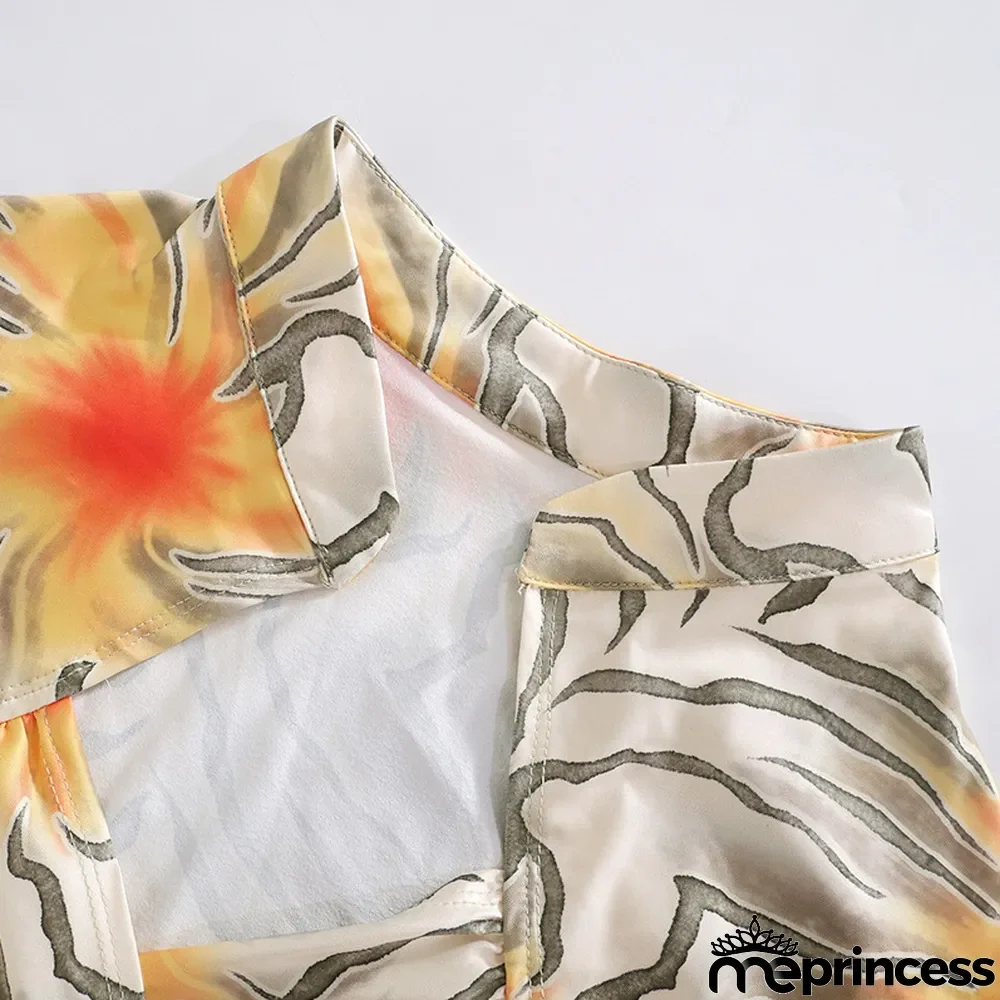 Women's Summer Printed Wrap Crop Top + Skirt Casual Set