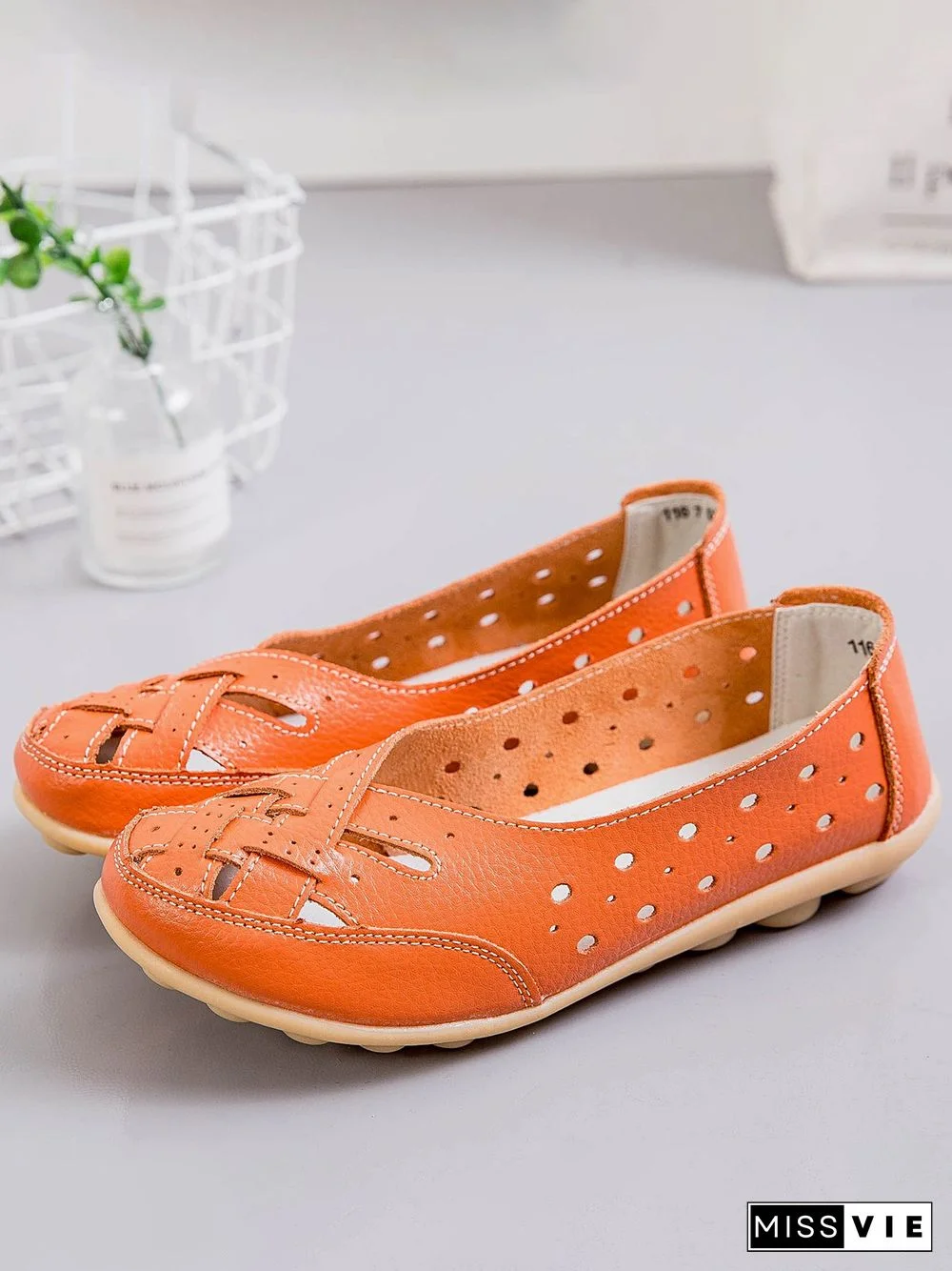 Hollow Leather Soft Sole Shoes