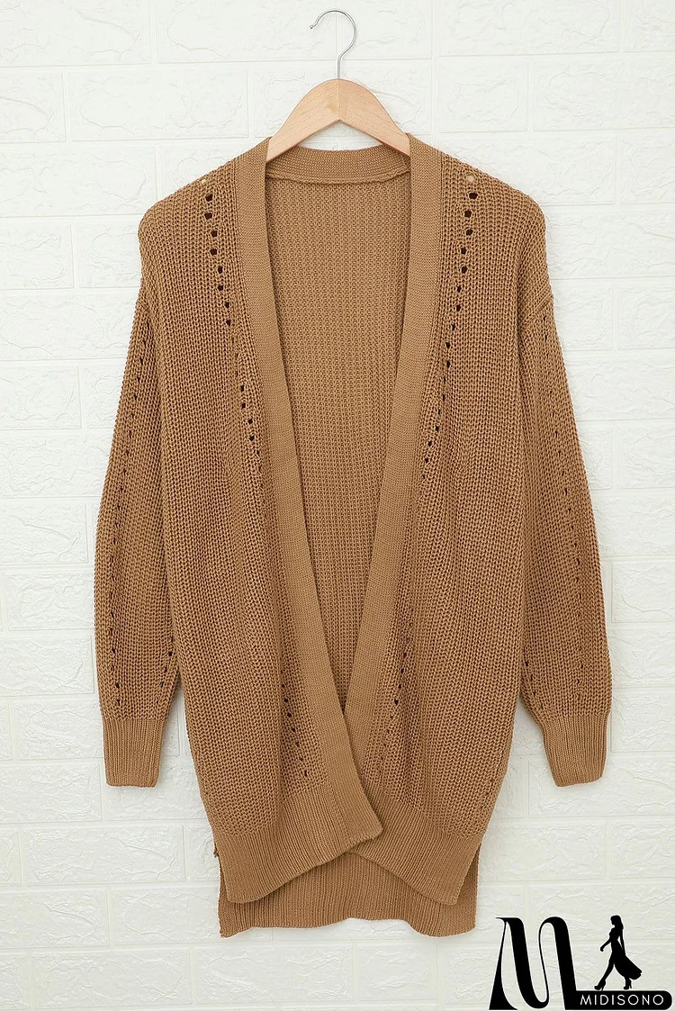 Apricot Drop Sleeve Slits Cable Knit Cardigan