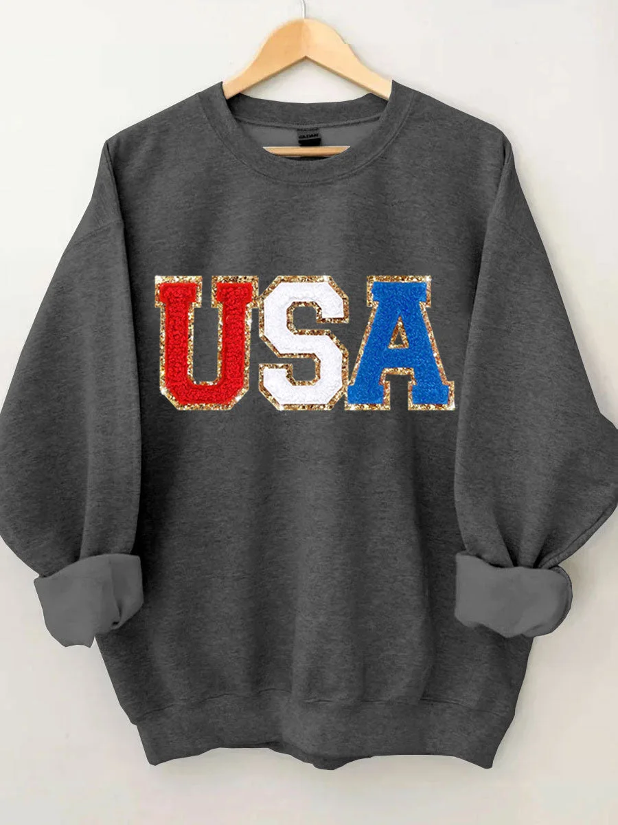 Chenille Patch USA Sweatshirt