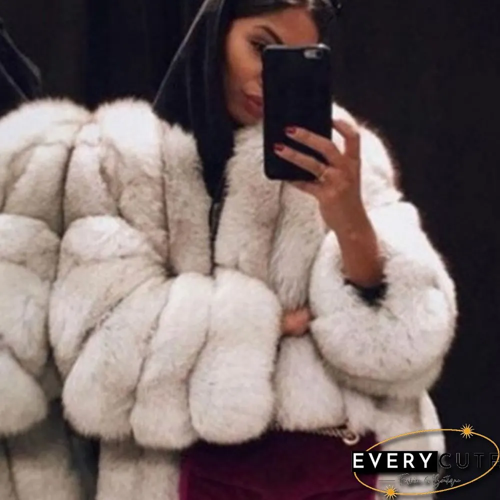 Womens Fall Winter Luxury Faux Fur Coat Elegant Furry Thick Warm Jacket Party Cardigan