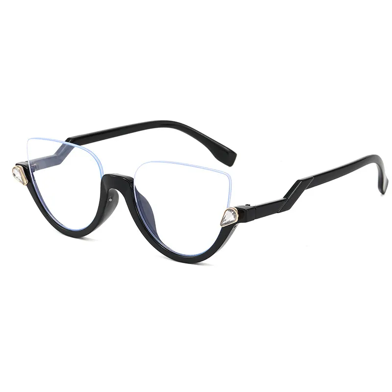 Unisex Vintage Half Frame Cat Eye Diamond Sunglasses