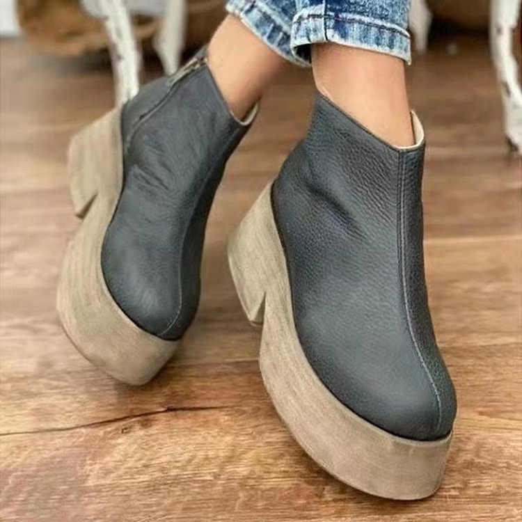 Solid color low heel ankle boots