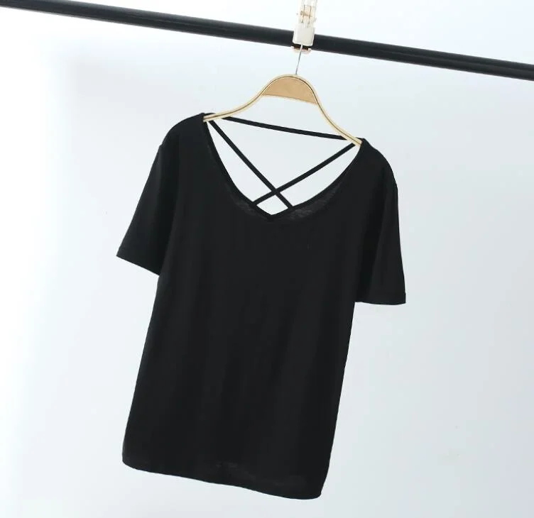 Fitness T-shirt Women Short Sleeve Backless Slim T-Shirts Summer Sports Tops Tees ropa mujer 2021