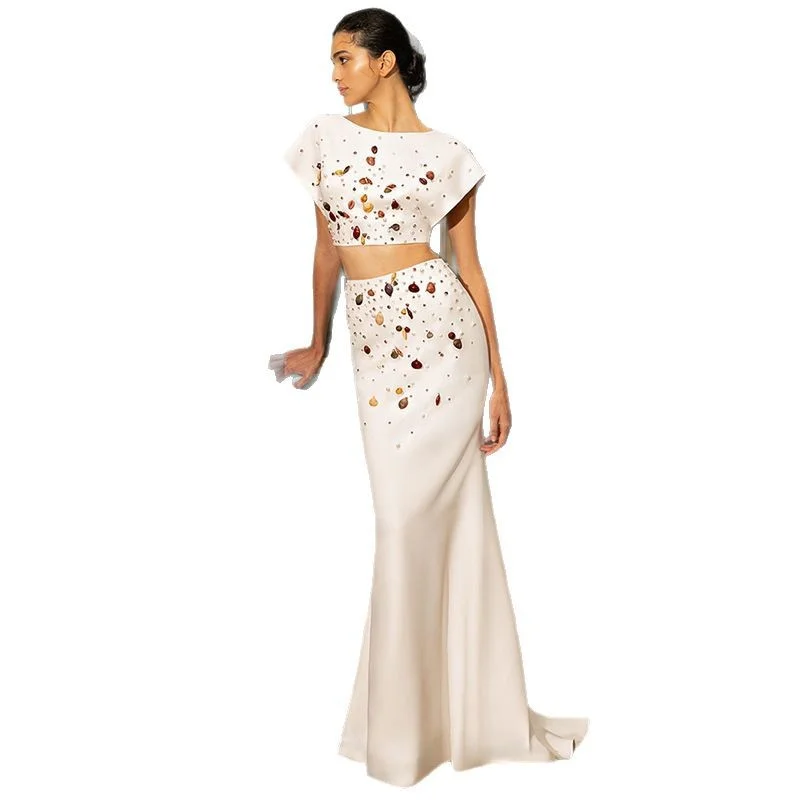 Nigikala Nigikala New Star Fashion Heavy Industry Shell Nails Set With Short Top Fishtail Half Skirt Set