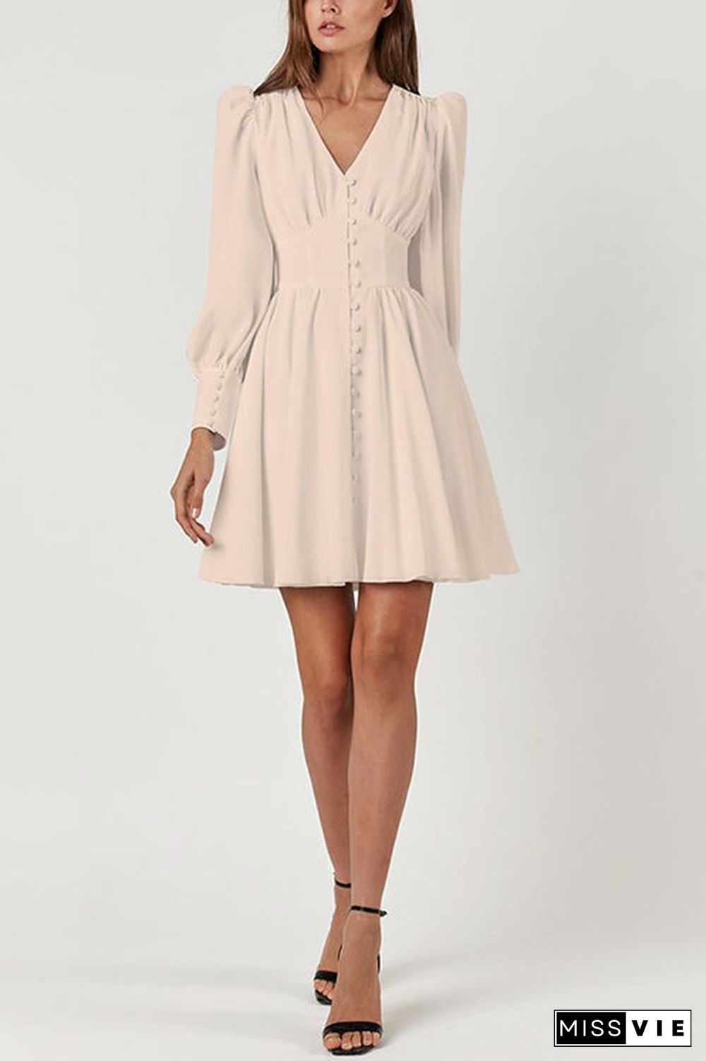 Cuff Buff Long Sleeve Button Dress