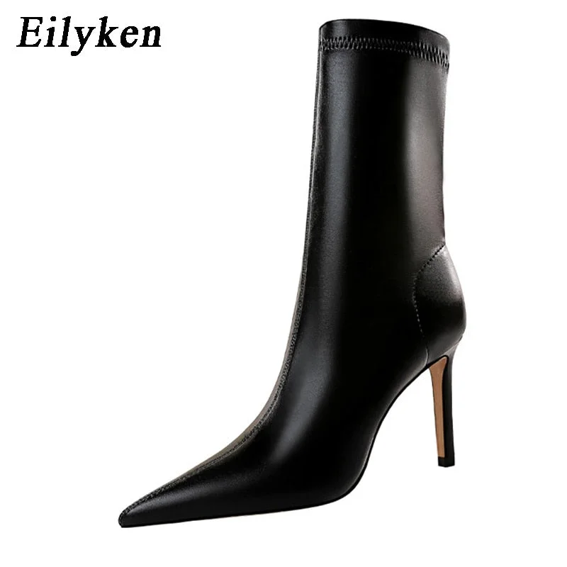 Eilyken 2022 Spring High Quality Soft PU Leather Boots Women Pointed Toe Pumps Heels Fashion Ladies Party Shoes Size 34-40