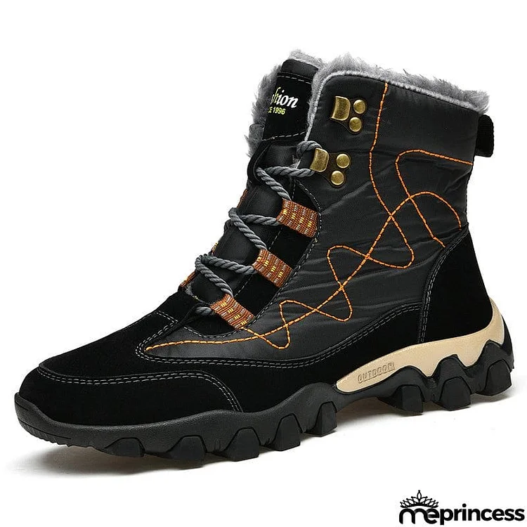 Mens Winter Hiking Keep Warm Plush Anti Slip Waterproof Snow Boots