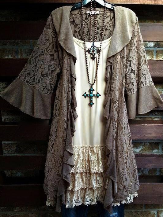 Floral Pattern Casual Loose Long Sleeve Lace Top