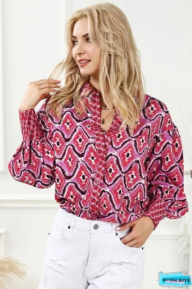 Printed Button Up Long Sleeve Shirt
