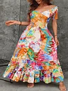 Tie-Dyed V-Neck Empire Elegant Short Sleeve Maxi Dress