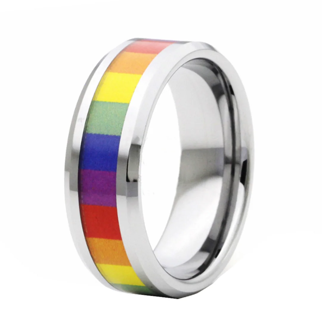 4MM 6MM 8MM 10MM Silver Plated Tungsten Carbide Rainbow Camouflage Couples Wedding Bands