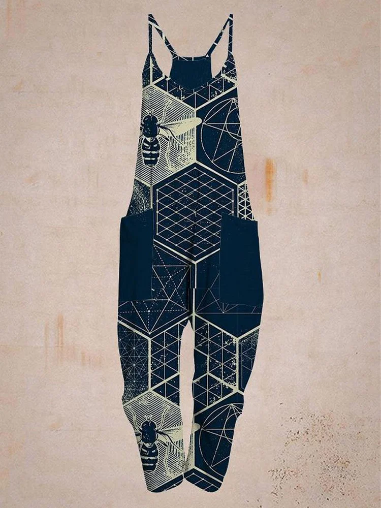 Casual geometric pattern print comfortable pocket jumpsuit