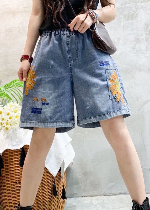 Beautiful Blue Embroideried denim shorts Summer CK171- Fabulory