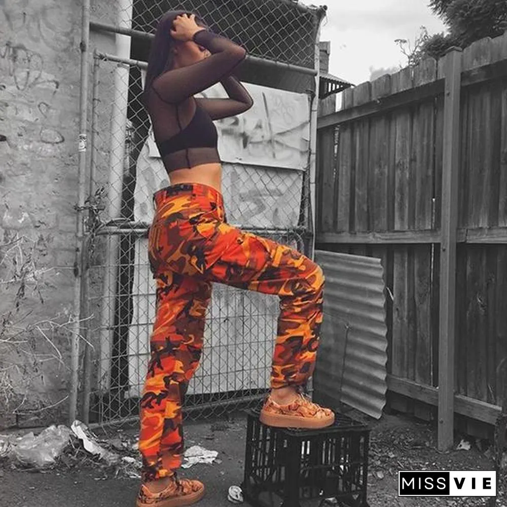 High Waisted Camouflage Cargo Trousers Camo Pants