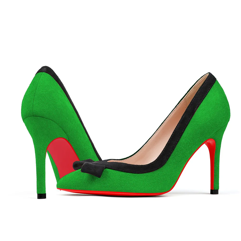 90mm Women's High Heels Sexy Bow Tie Middle Heeled Red Bottom Shoes-MERUMOTE