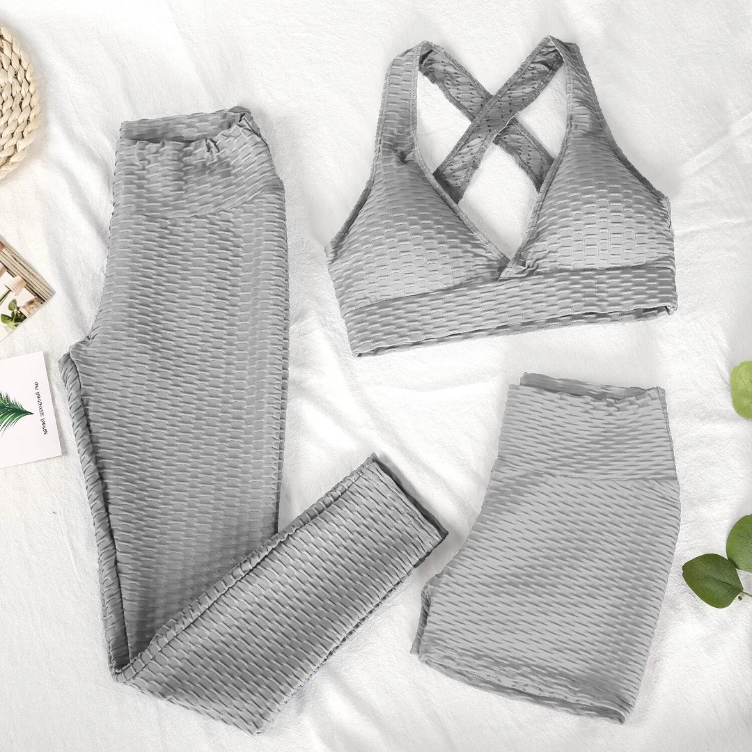 ATHVOTAR Two Piece Shorts Set Women Top and Pants Anti Cellulite Leggings High Waist 3 Piece Set Tracksuits Sweat Suits Women