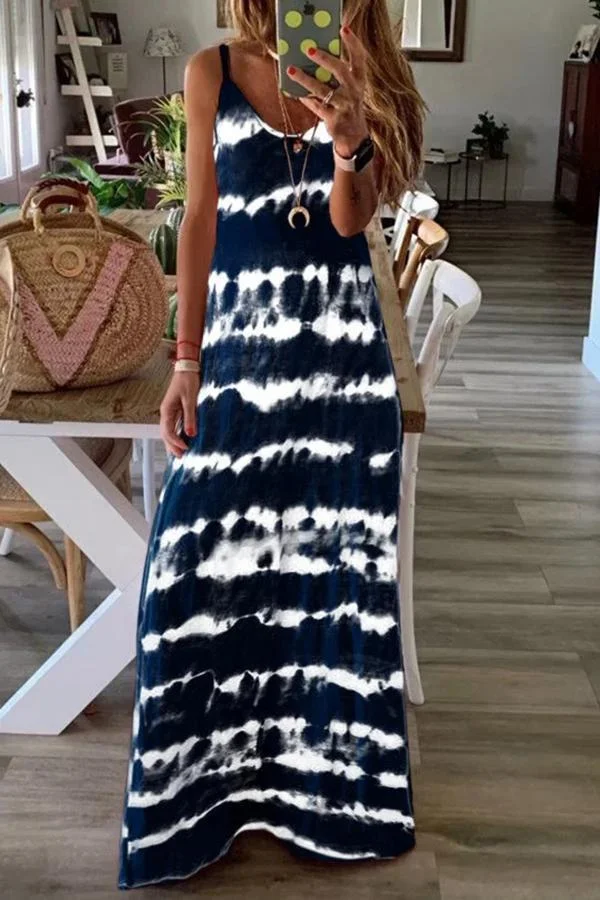 Womens Cozy Tie-dye Sleeveless Long Dress-Allyzone-Allyzone