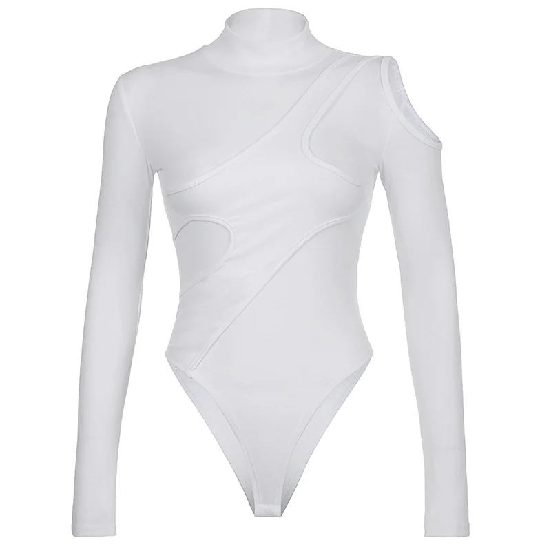 Brownm Brownm And Autumn Fashion Slim Design Sense Irregular Off-The-Shoulder High Collar Long Sleeve Jumpsuit