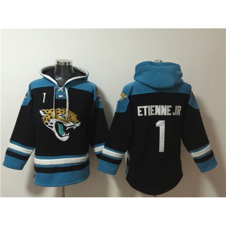 Men's Jacksonville Jaguars #1 Travis Etienne Jr. Black Ageless Must-Have Lace-Up Pullover Hoodie XWKD