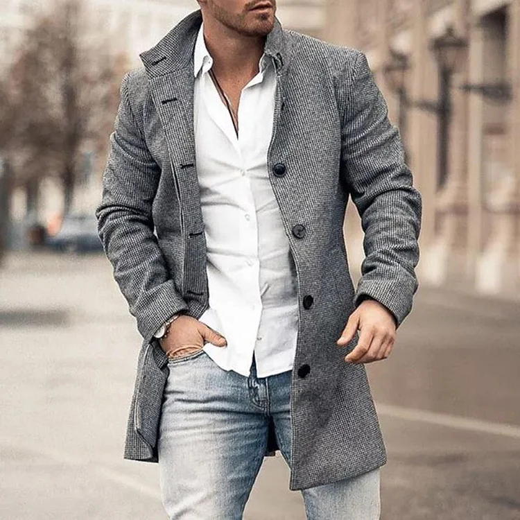 FASHIONABLE SLIM FIT COAT WITH PLAID PATTERN