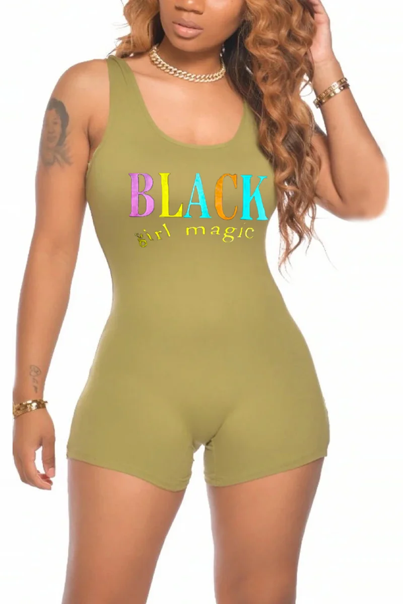 Light Green Fashion Sexy Printed Sleeveless Romper | EGEMISS