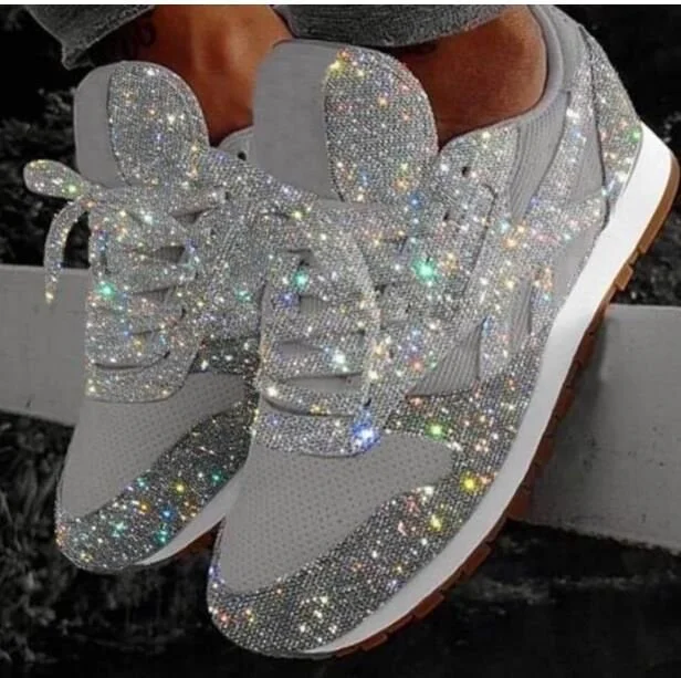 Women Sneakers Bling Wedges Thick Sole Height Increasing Chunky Platform Vulcanized Ladies Loafers Rubber Shoes Zapatos De Mujer