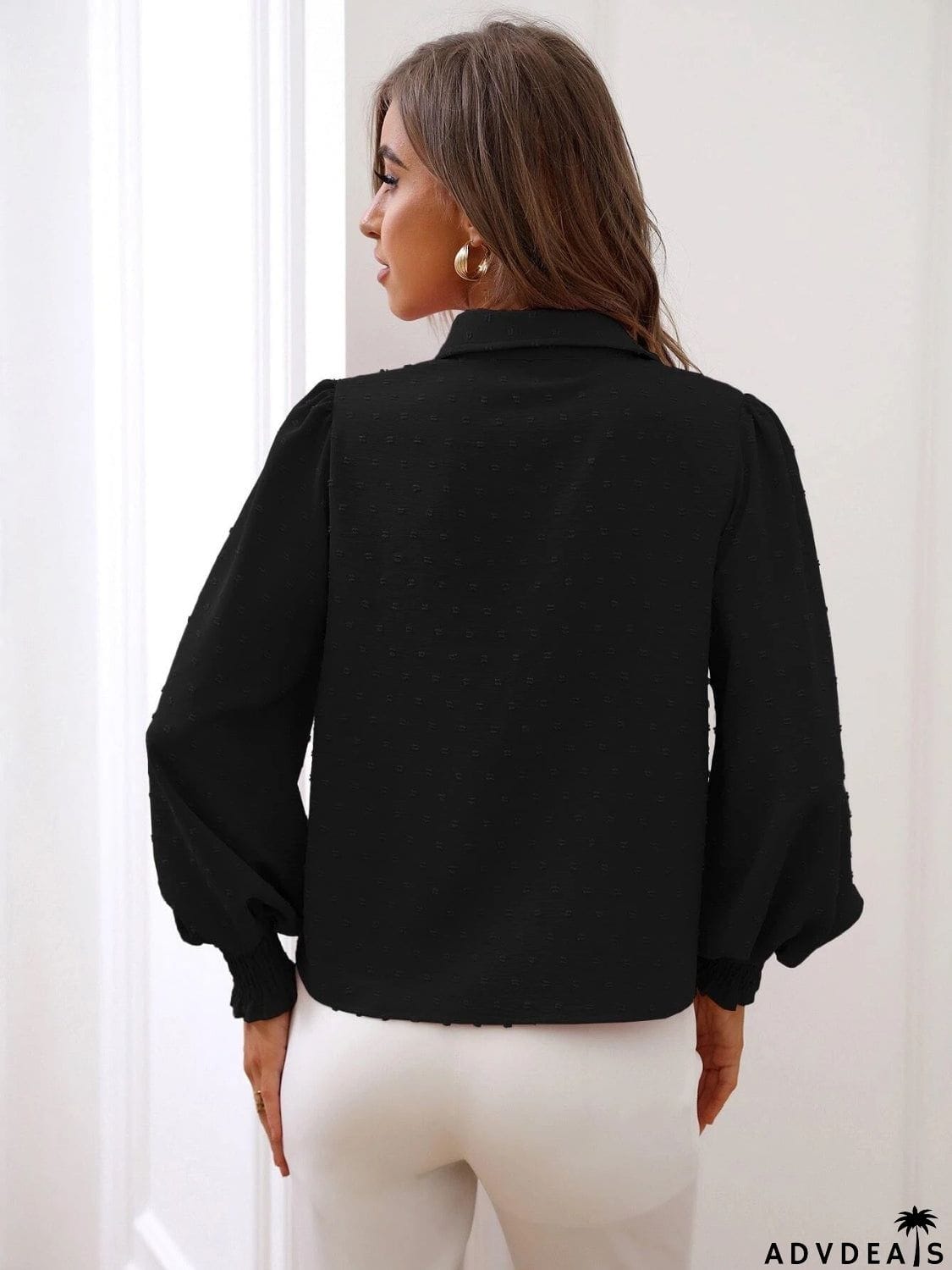 Lantern Sleeve Collared Shirt