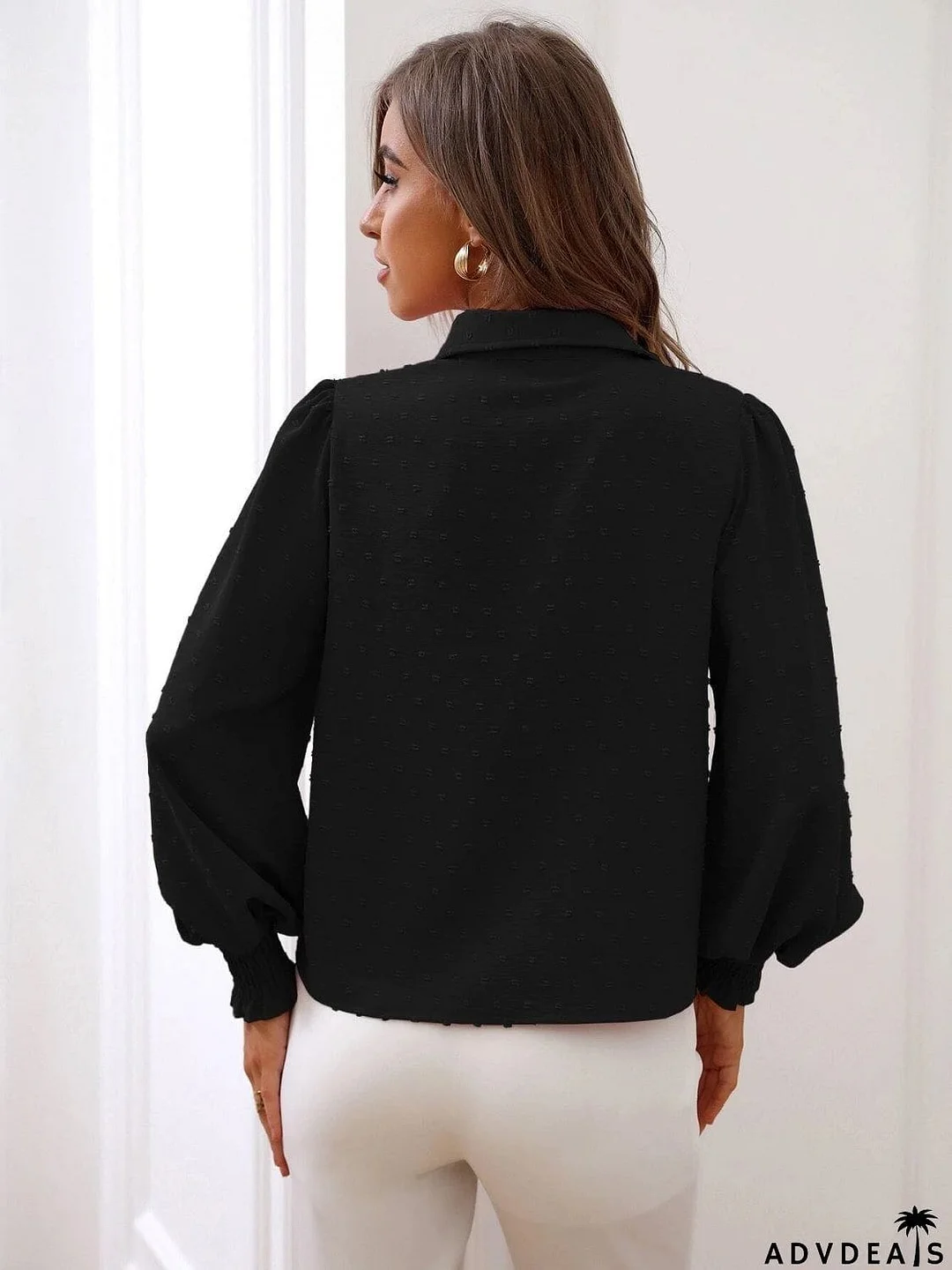 Lantern Sleeve Collared Shirt