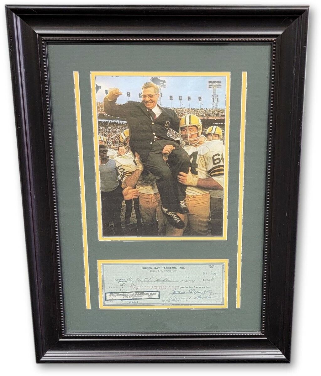 Vince Lombardi Signed Autographed Framed Check Photo Poster painting Green Bay Packers JSA LOA