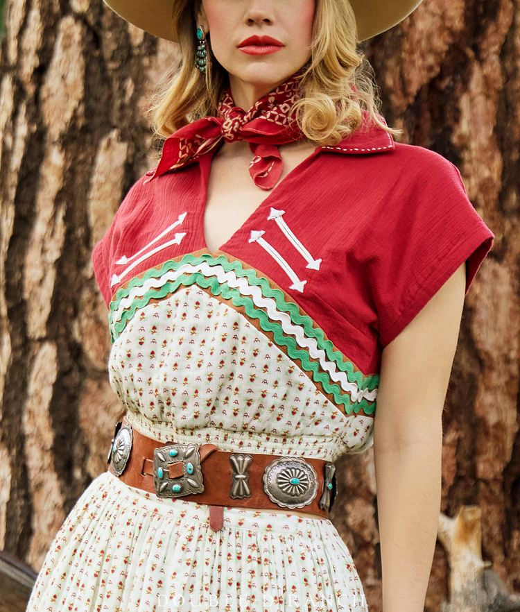 Contrast Print Elastic Waist Top