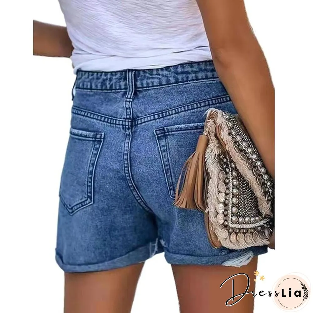 Women Summer Ripped Hole Denim Shorts Ripped Hole Casual Jeans Short Pants