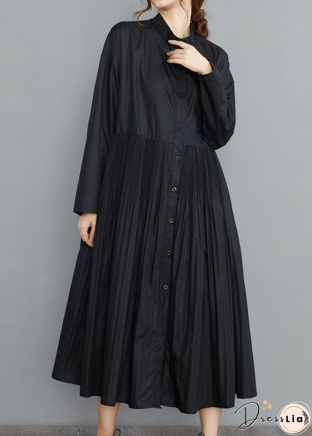 Simple Black wrinkled Cotton Robe Dresses Spring