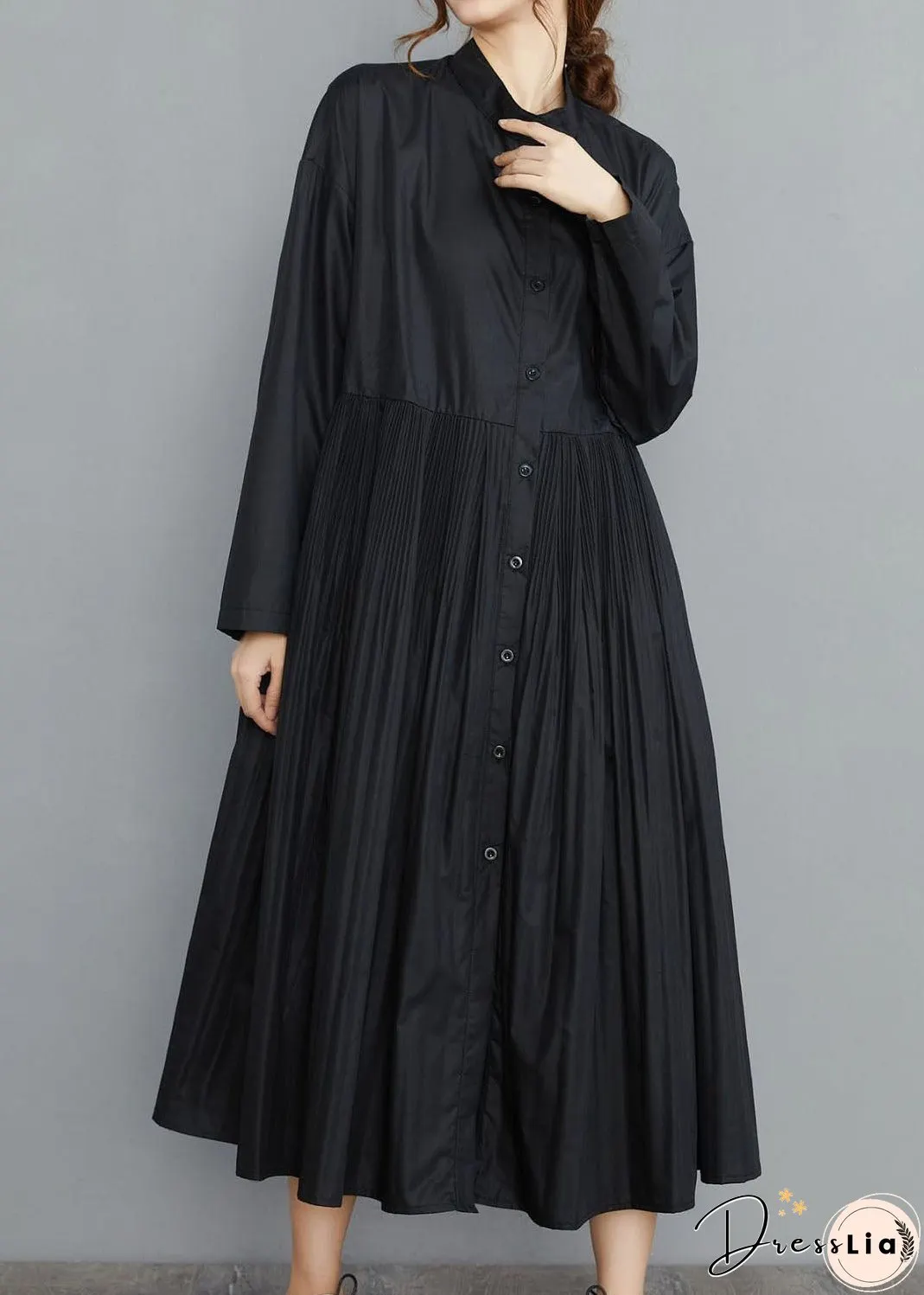 Simple Black wrinkled Cotton Robe Dresses Spring