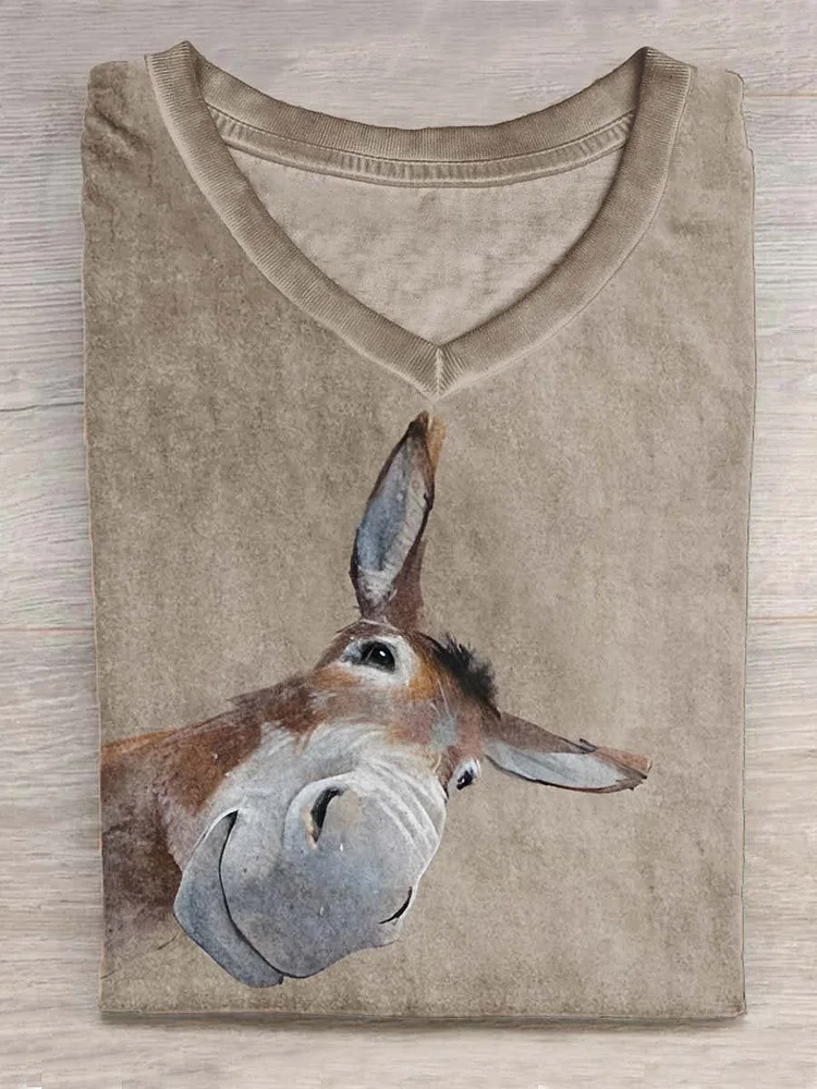 Teecade Teecade Funny Donkey Art Print Casual T-shirt