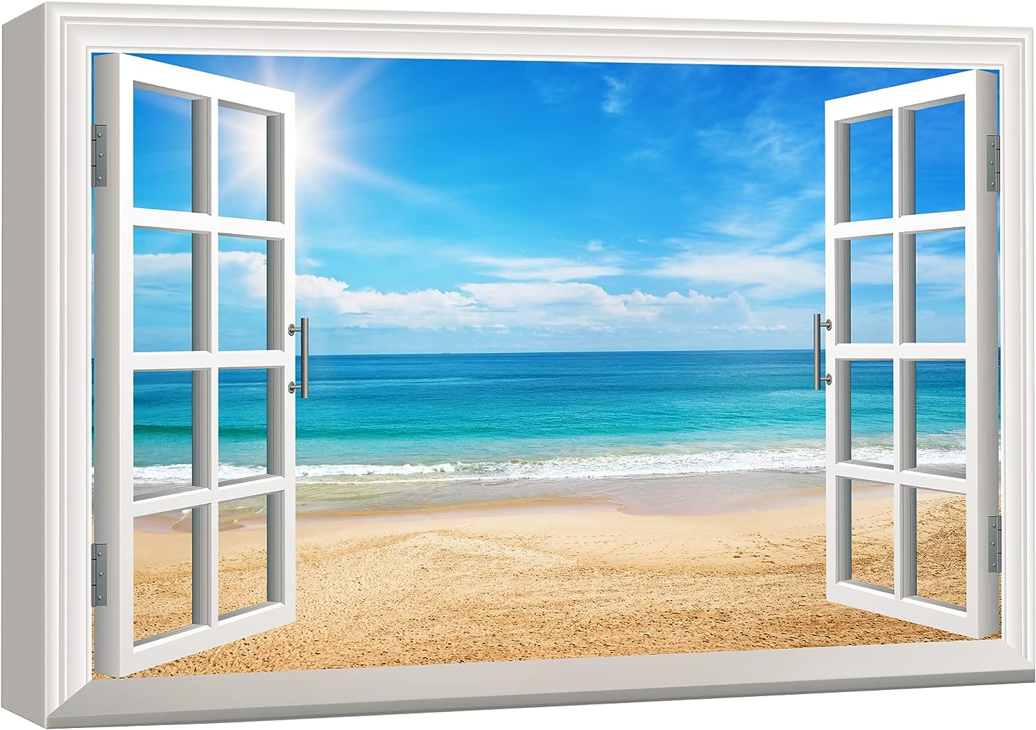 wall26 Canvas Print Wall Art Window View of Shining Sun Over Beach Shore Nature Wilderness Photography Realism Rustic Landscape Colorful Vibrant for Living Room, Bedroom, Office - 24 inch x36 inch  24&#034; x 36&#034;