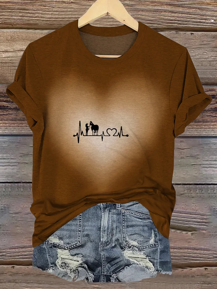 Horse Print Casual Short Sleeve Top