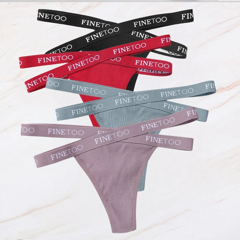 FINETOO 4PCS/Set M-XL G-string Women's Cotton Cross Strap Panties Letter Waisted Underwear Femme Thongs Sexy Hollow Out Lingerie