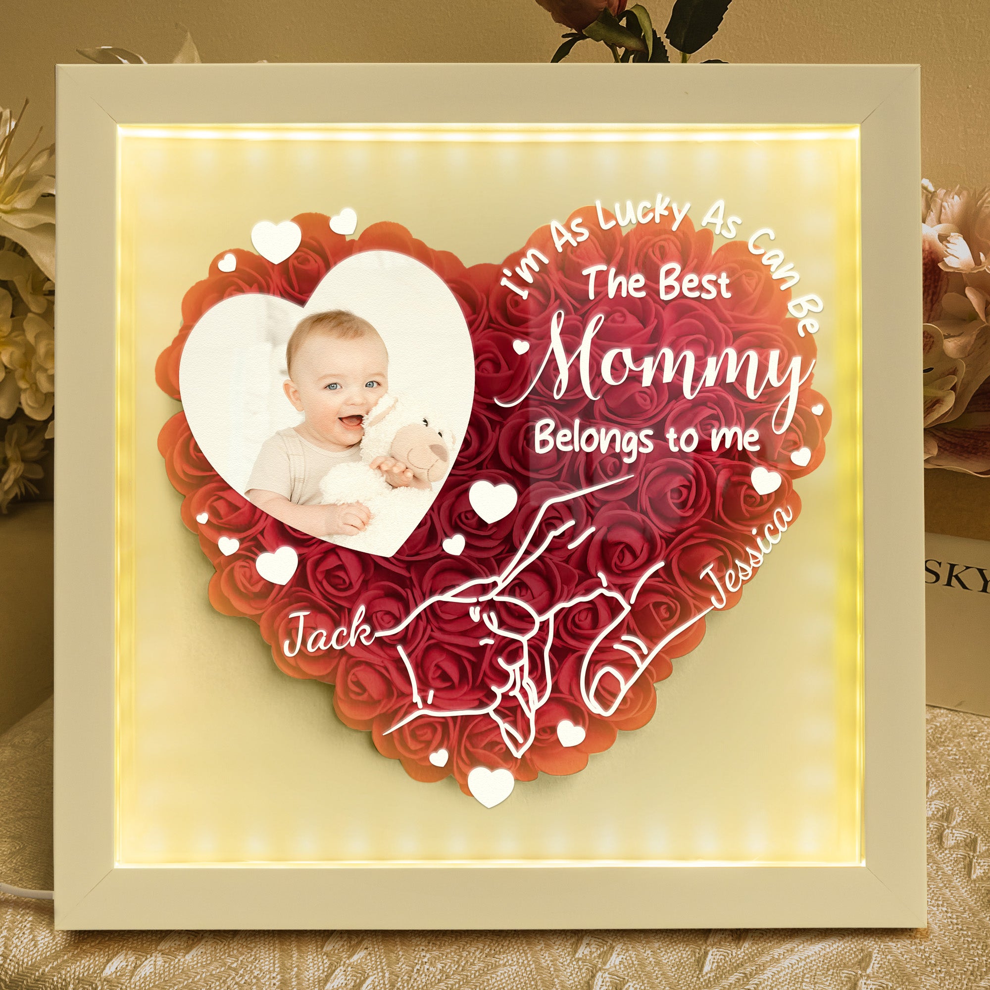 Loveyoufancy I'm As Lucky As Can Be The Best Mommy Belongs To Me - Personalized Photo Flower Shadow Box With LED Light