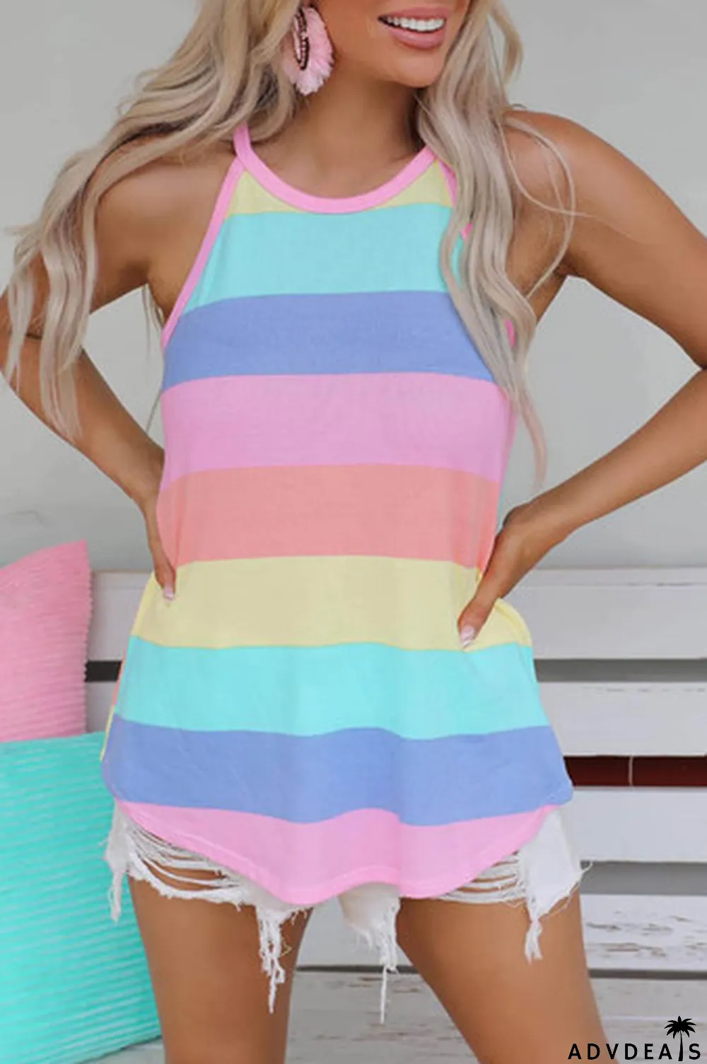 Multicolor Colorblock Knit Tank Top