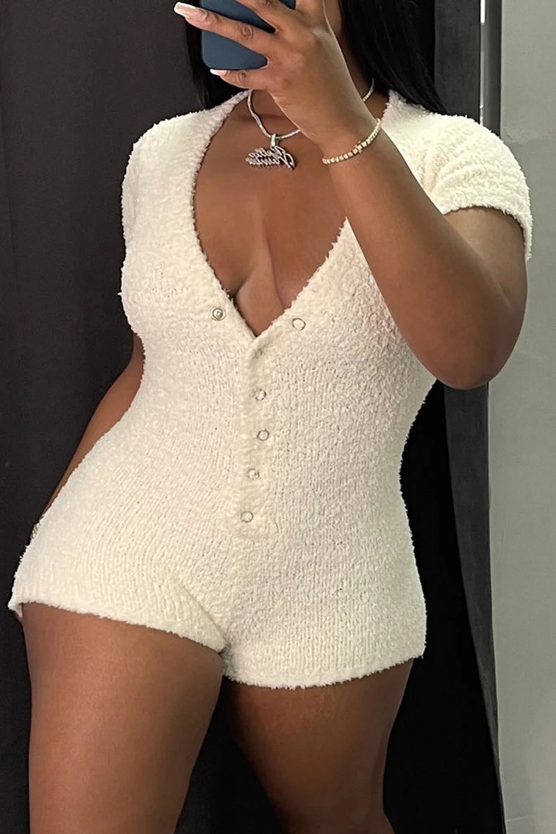 Fashion Casual Skull Head Solid Basic V Neck Skinny Romper
