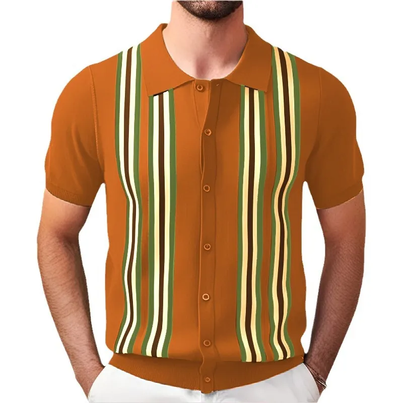 Uveng Uveng Men's Summer Green Striped Short Sleeves Repair Business Polo Shirt T-Shirt SY0113