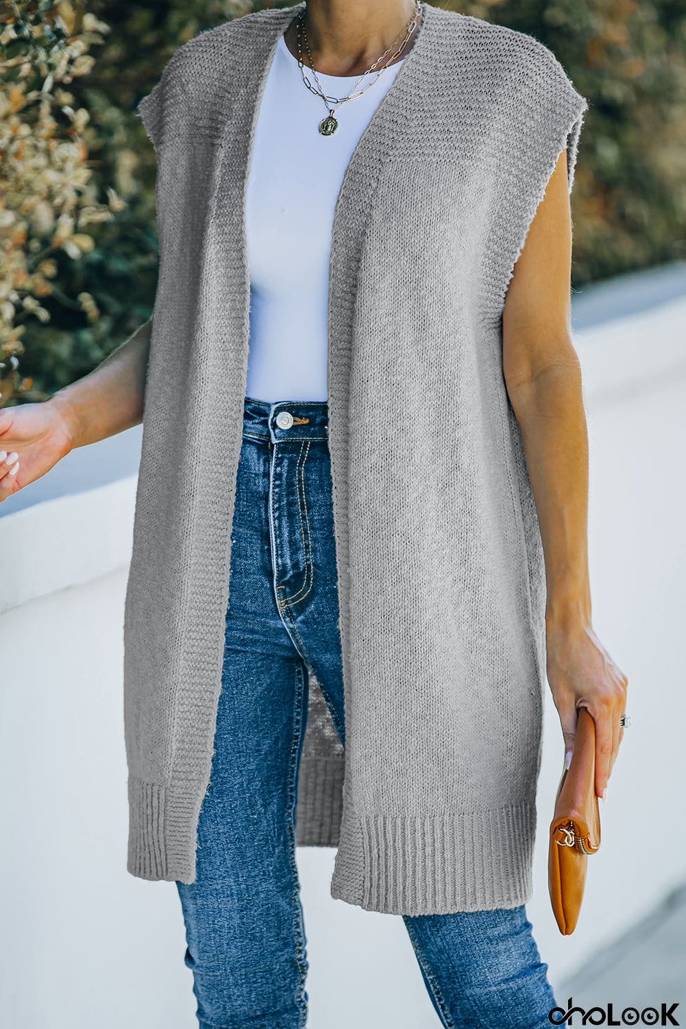 Basic Gray Vest Cardigan Sweater
