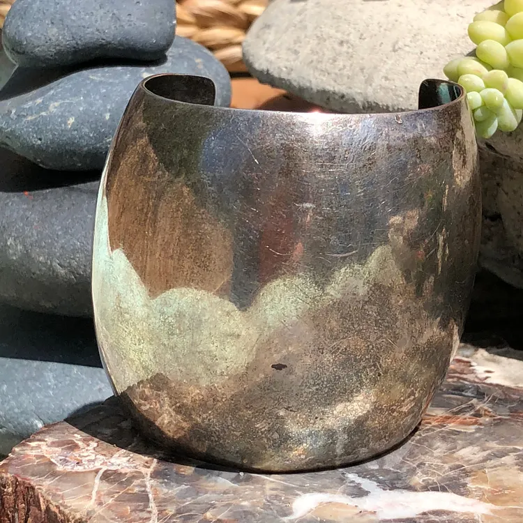 Very Wide Sterling Silver Cuff Bracelet by Navajo Chester Nez