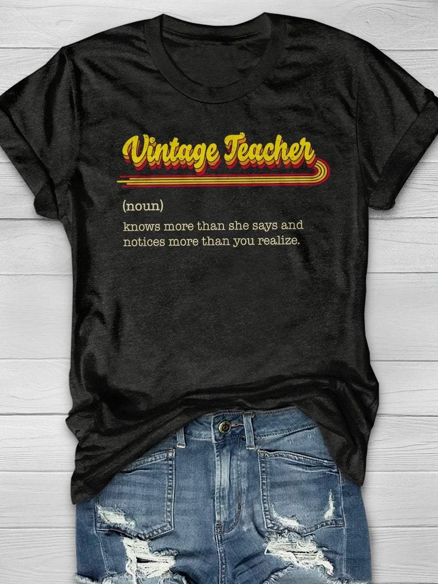 Vintage Teacher Print Short Sleeve T-shirt