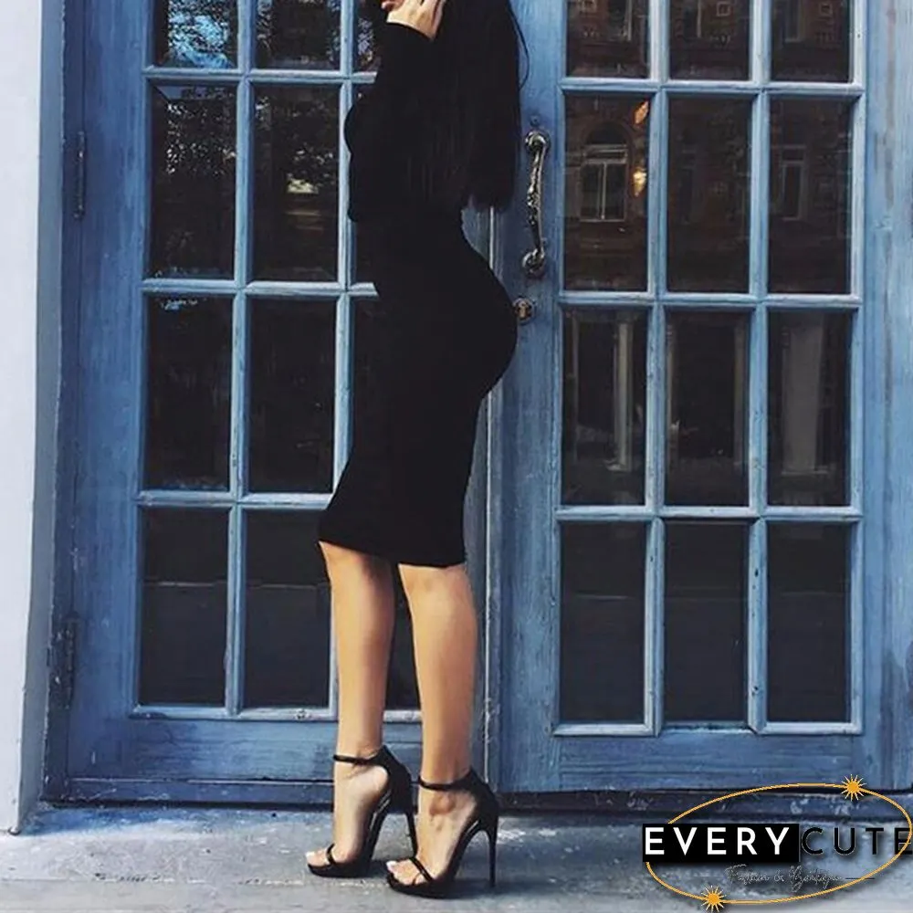 Women Casual Long Sleeve Round Neck Package Hip Dress