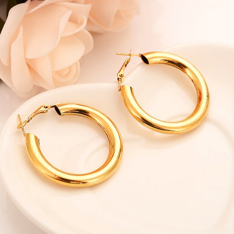 Gold  Big Hoop Earrings Jewelry Wholesale Trendy Pattern Circle Round Earrings For Women