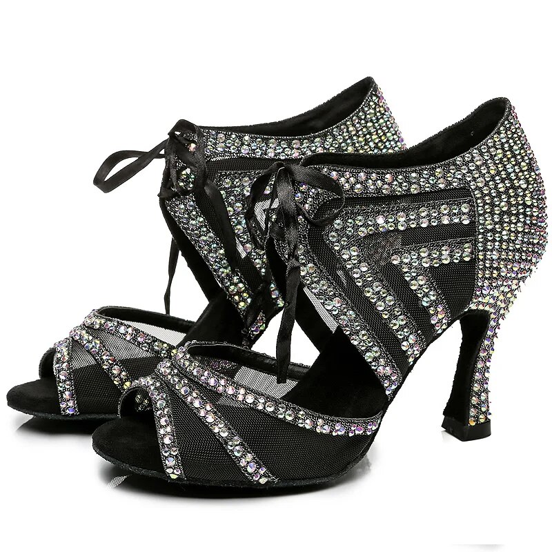 VCshoes Salsa Dance Shoes Woman Dance Shoes Latin Black Woman Sandals Women Pump Shoes Rhinestone