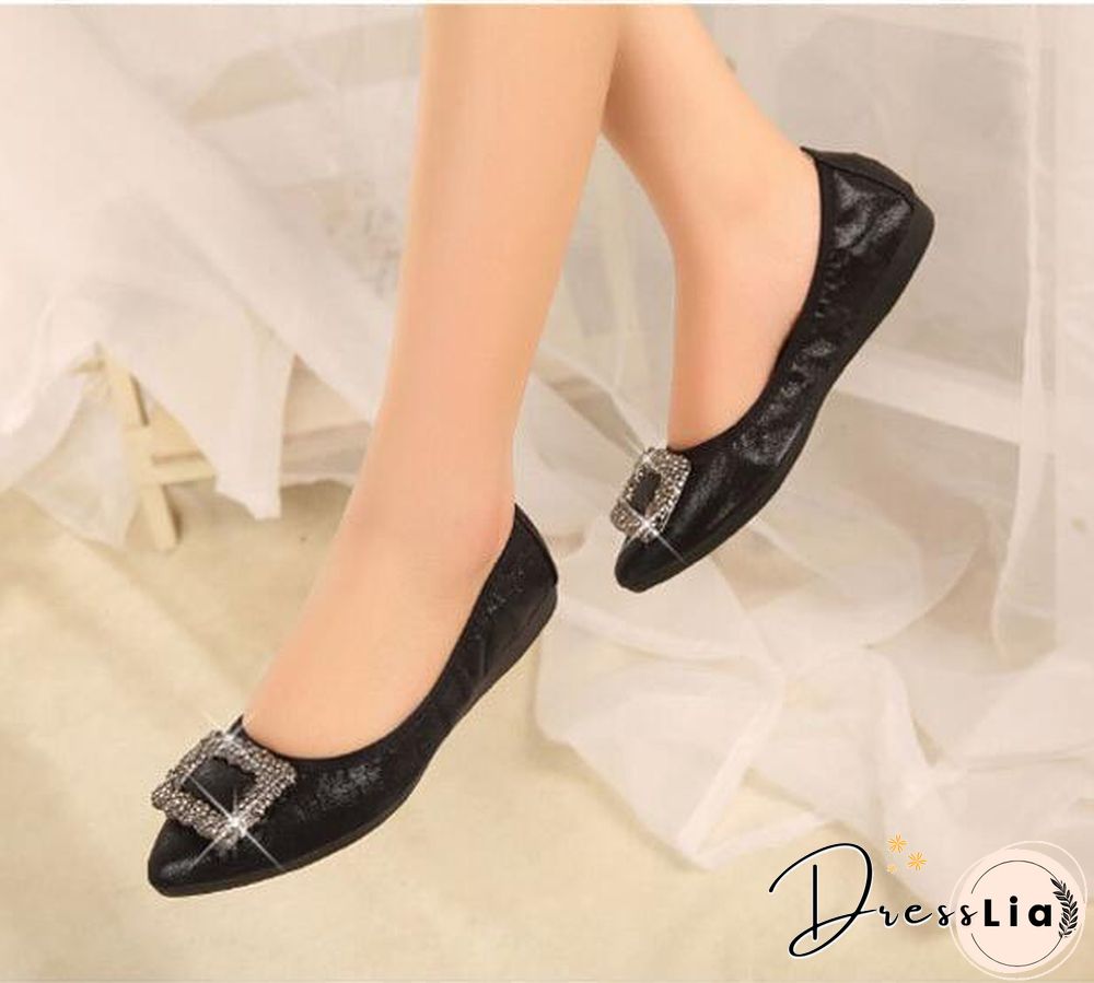 Crystal Ballet Flat Shoes Rhinestone Women Butterfly Pointed Toe Golden Shoes Flats
